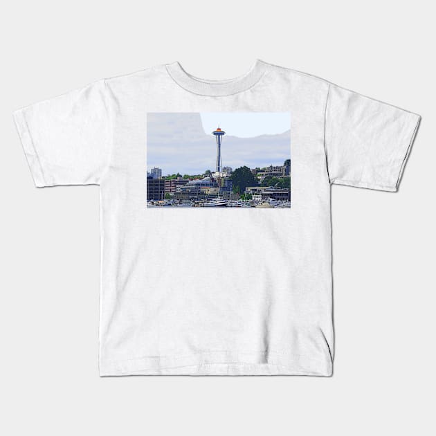 Gold Topped Space Needle Kids T-Shirt by KirtTisdale